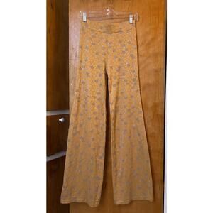 Stine Goya Metallic Gold Peach Floral Abstract Wide Leg Pull On Trouser Pants XS